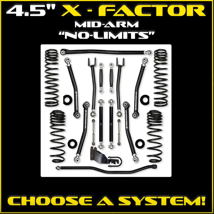 Jeep JL (2DR) 4.5" X-Factor Mid-arm "No-Limits" System (RUBICON)