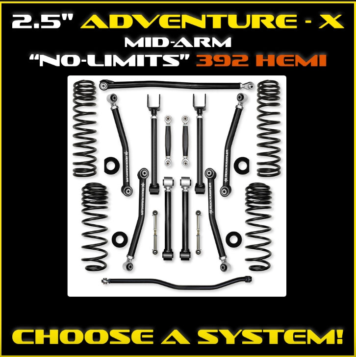 Jeep JLU (4DR) 2.5" Adventure - X 392 Mid-arm "No-Limits" System (RUBICON)