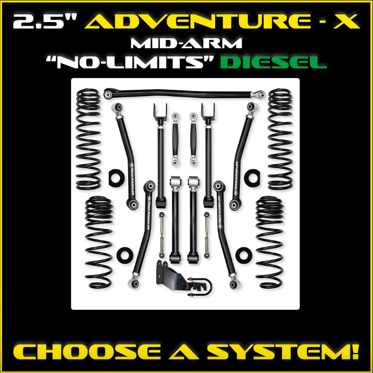Jeep JLU (4DR) 2.5" Adventure - X Diesel Mid-arm "No-Limits" System (RUBICON)