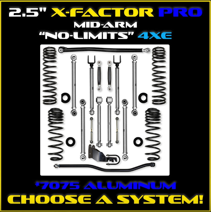 Jeep JLU (4DR) 2.5" 4XE X-Factor PRO Mid-arm "No-Limits" System (RUBICON)