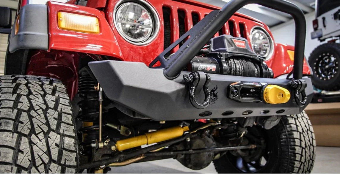 Crawltek Pyro Mid-Width Front Bumper w/ Flat Top Stinger - CJ/YJ/TJ - Black