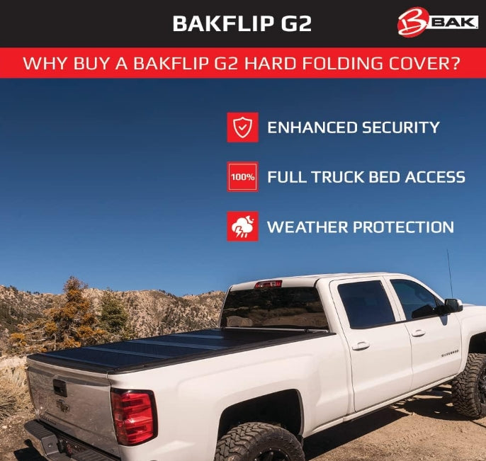 BAK BAKFlip G2 Hard Folding Truck Bed Tonneau Cover | 226133 | Fits 2020-2023 Chevy/GMC Silverado/Sierra 2500/3500 6' 10" Bed (82.2")