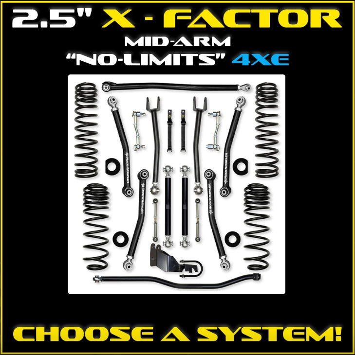 Jeep JLU (4DR) 2.5" X-Factor 4XE Mid-arm "No-Limits" System (RUBICON)