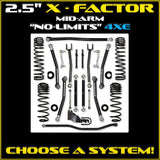 Jeep JLU (4DR) 2.5" X-Factor 4XE Mid-arm "No-Limits" System (RUBICON)